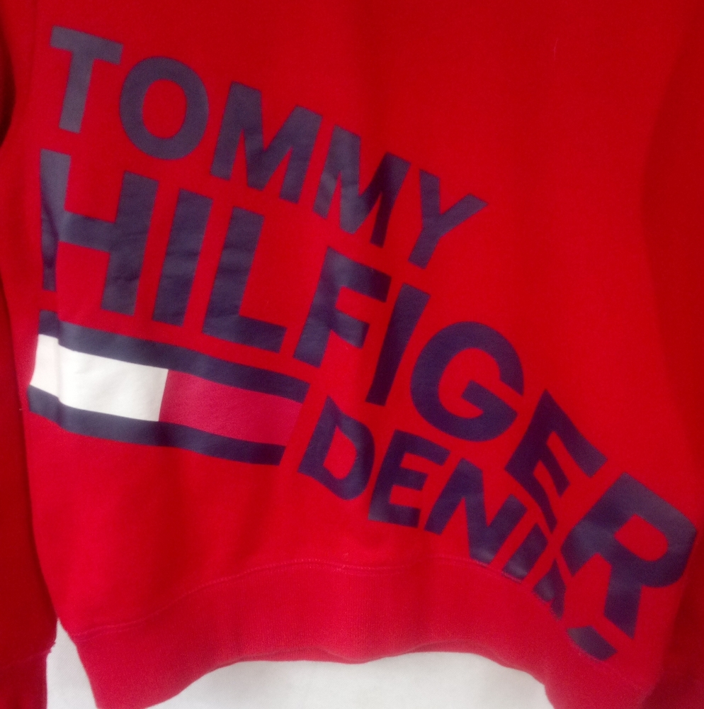 Tommy Hilfiger Mens Red L/S Spellout Sweater Pullover Crew Neck Sweatshirt XS - Picture 3 of 5